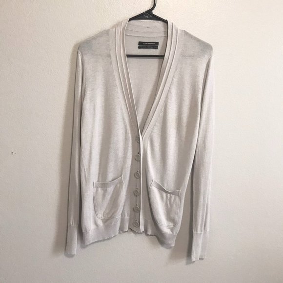 CLUB MONACO Light Gray Pocket Button Silk Blend Cardigan Size Medium - Picture 1 of 6